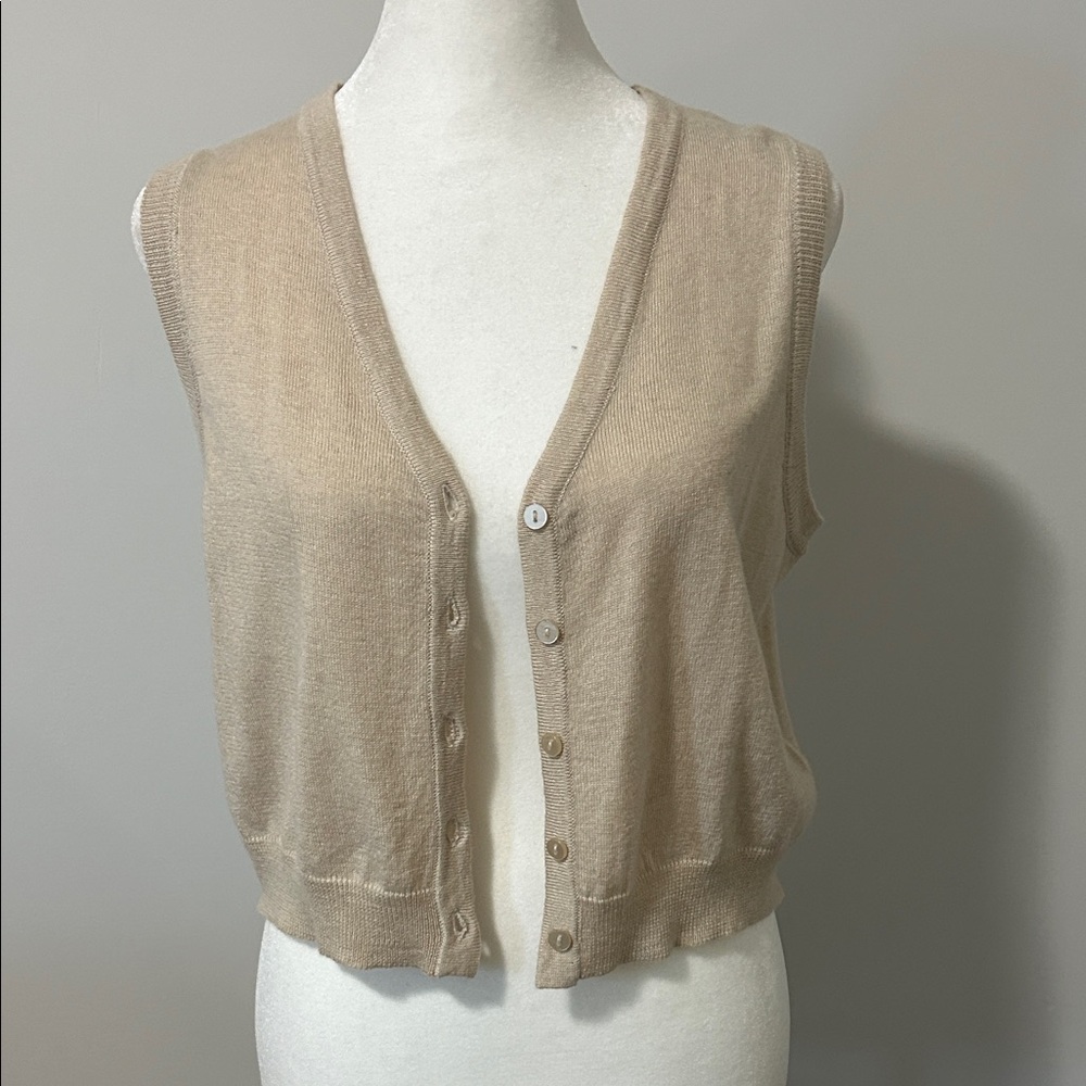 Classic Beige Button-Up Cardigan Vest